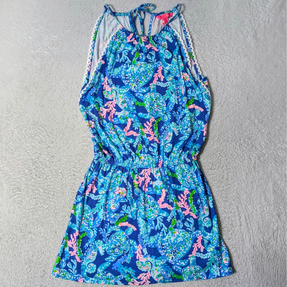 Lilly Pulitzer Gianni Skort Romper Womens XSโ Blue Turtle Villa Stretch Halter